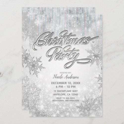 Christmas Party Winter Wonderland White Snowflakes Invitation