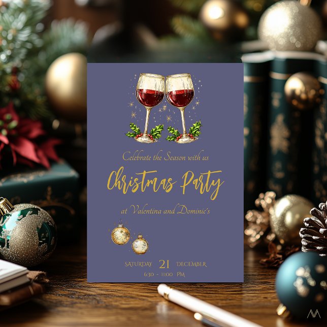 Christmas Party with Wine Glasses on Purple Invitation (Creator Uploaded)