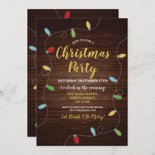 Christmas Party Wood Lights Festive Tree Invitation