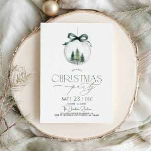 Christmas Party Xmas Bauble Green Gold  Invitation