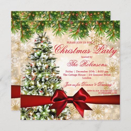 Christmas Party  Xmas Tree Ribbon  Sparkles Invitation