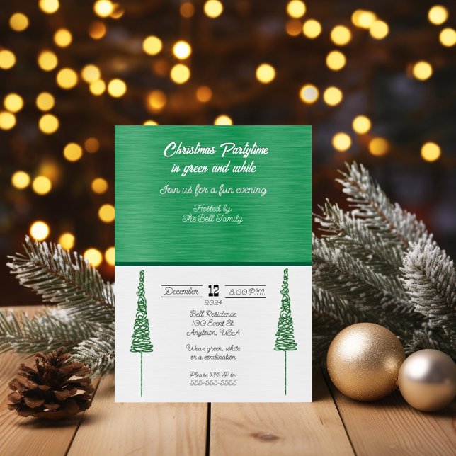 Christmas Partytime in Green & White Invitation (Creator Uploaded)