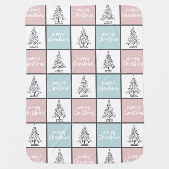 Christmas Pastel Blue and Pink Modern Pattern Baby Blanket (Front)