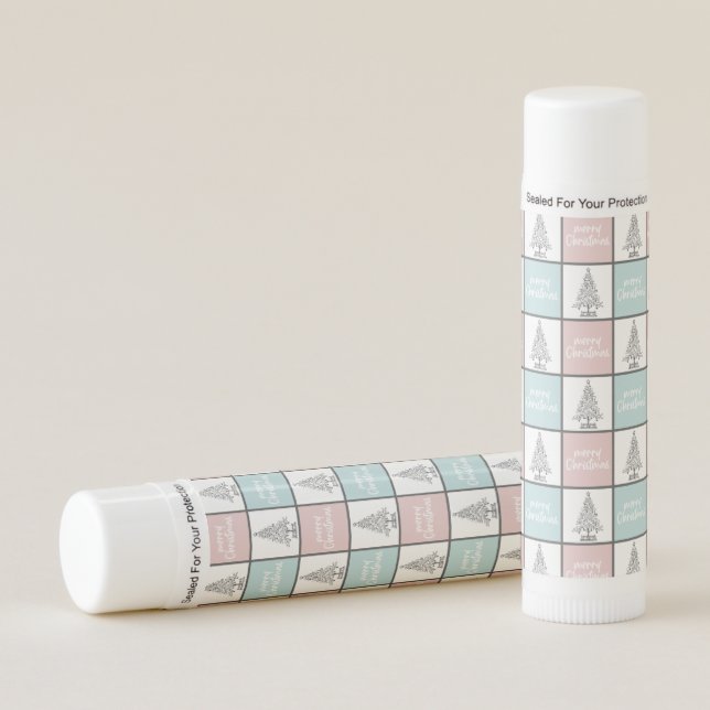 Christmas Pastel Blue and Pink Modern Pattern Lip Balm (Front)