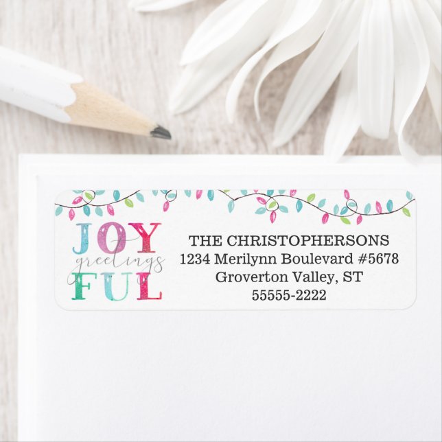 Christmas Pastel JOYFUL GREETINGS String Lights Label (Insitu)