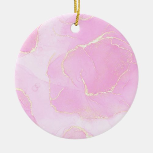 Christmas Pastel Pink Gold Watercolor Marbled Ceramic Ornament