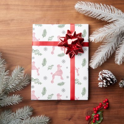 Christmas Pastel Pink Poodle Gift Wrapping Paper