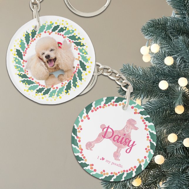Christmas pastel pink poodle keychain Custom Photo (Creator Uploaded)