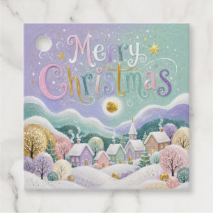 Christmas Pastel Winter Village Snow Houses Favor Tags