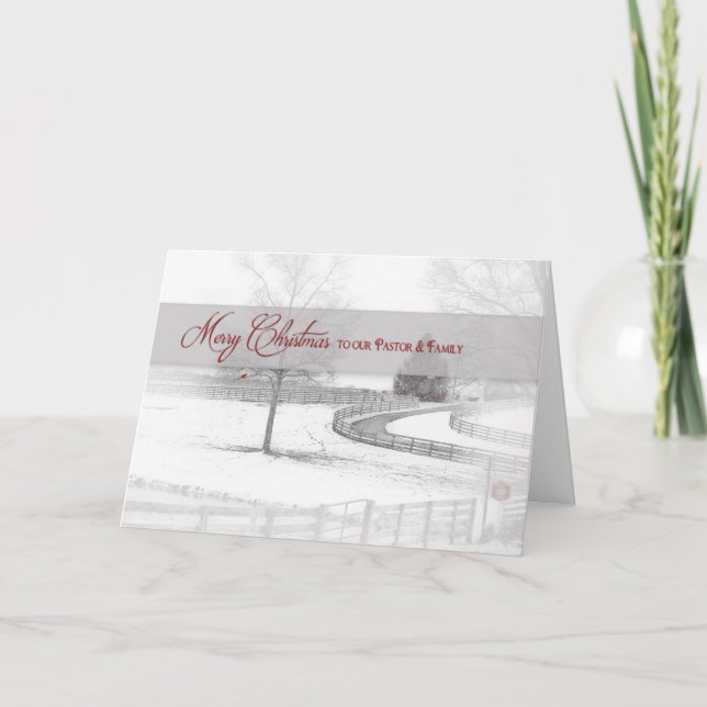 Christmas-Pastor/Family - Horse Ranch-Winter/Snow Holiday Card (Front)