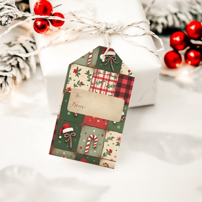 Christmas Patchwork Candy Cane Gift Tag (Creator Uploaded)