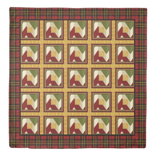 Christmas Patchwork Faux Quilt Stitching Duvet Cover