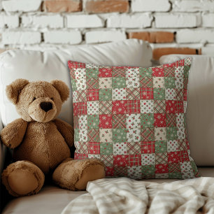 Christmas  patchwork green red pattern  throw pillow
