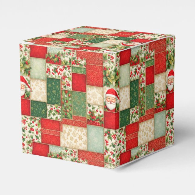 Christmas Patchwork in Red and Green Favor Boxes (Front Side)