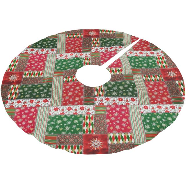 Christmas Patchwork Quilt Brushed Polyester Tree Skirt (Angled)