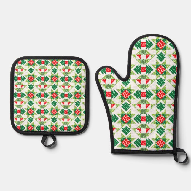 Christmas patchwork quilt oven mitt & pot holder  oven mitt & pot holder set (Front)