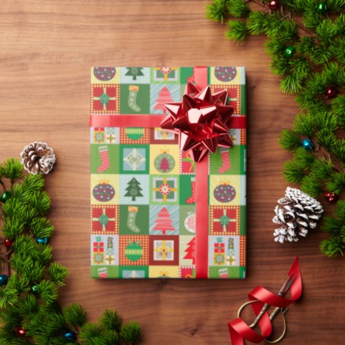 Christmas Patchwork Quilt Pattern Festive Wrapping Paper