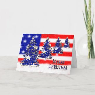 CHRISTMAS — PATRIOTIC — FLAG AND TREES HOLIDAY CARD