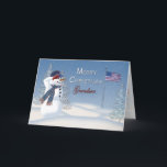 Christmas - Patriotic - Grandson - Snowman/Salutin Holiday Card<br><div class="desc">Fun and unique Christmas Card greeting for that special person serving in our military.  It is sure to put a smile on their face:  Same image available for: son,  daughter,  sweetheart,  grandson,  granddaughter,  daddy,  soldier,  niece,  nephew</div>