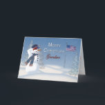 Christmas - Patriotic - Grandson -Snowman/Saluting Holiday Card<br><div class="desc">Fun and unique Christmas Card greeting for that special person serving in our military.  It is sure to put a smile on their face:  Same image available for: son,  daughter,  sweetheart,  grandson,  granddaughter,  daddy,  soldier, niece,  nephew</div>