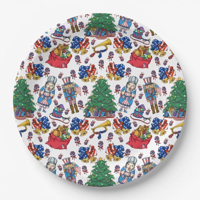 Christmas Patriotic Nutcrackers Paper Plates (Front)