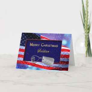 CHRISTMAS - PATRIOTIC - SOLDIER - FLAG/SNOWING HOLIDAY CARD