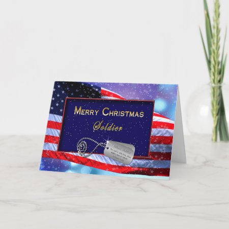 Christmas - Patriotic - Soldier - Flag/snowing Holiday Card