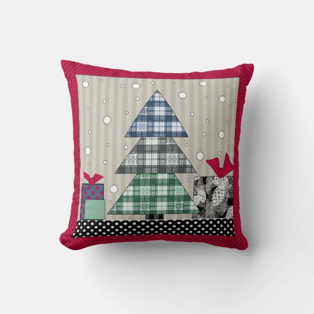 Christmas pattern, applique, new year, christmas t throw pillow (Front)