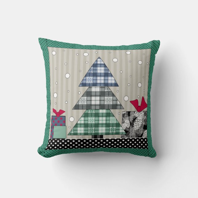 Christmas pattern, applique, new year, christmas throw pillow (Front)