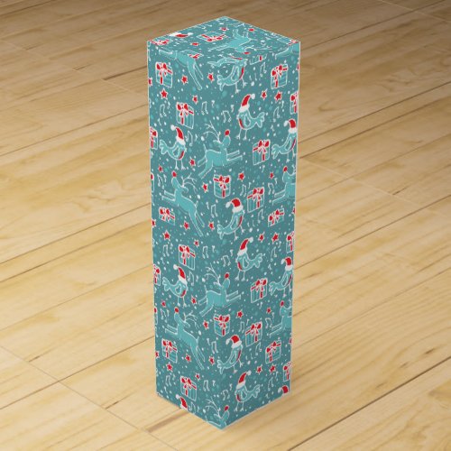 Christmas pattern aqua red bird reindeer wine box