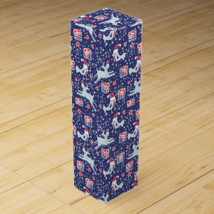 Christmas pattern blue bird & reindeer wine box