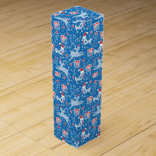 Christmas pattern blue bird & reindeer wine box