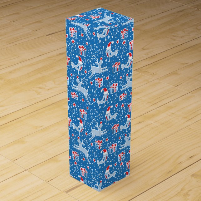 Christmas pattern blue bird & reindeer wine box (Front)