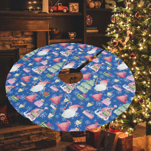 Christmas Pattern Blue Santa Gnome for Holidays Brushed Polyester Tree Skirt