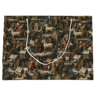 Christmas Pattern • Bruegel Style Vintage Art Large Gift Bag