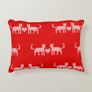 Christmas pattern cross-stitch cats in love with s accent pillow