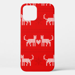 Christmas pattern cross-stitch cats in love with s iPhone 12 case