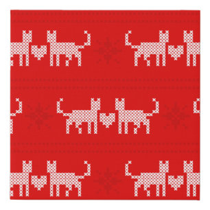 Christmas pattern cross-stitch cats in love with s faux canvas print