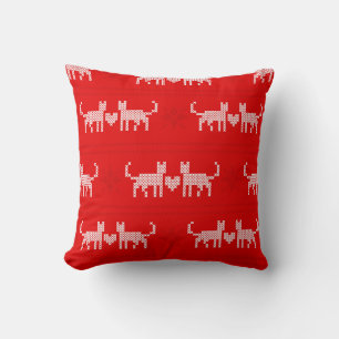 Christmas pattern cross-stitch cats in love with s throw pillow