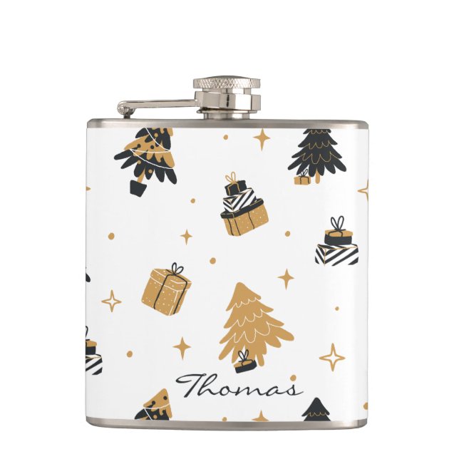 Christmas Pattern Festive Keepsake Custom Flask (Front)