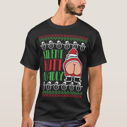Christmas Pattern Funny Santa Claus Butt T_Shirt