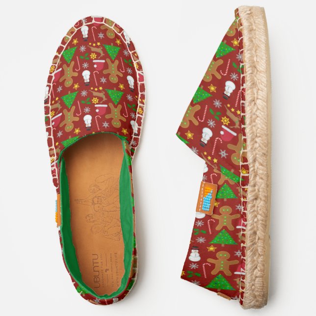 Christmas Pattern | Gingerbread Trees Snowmen Espadrilles (Side)