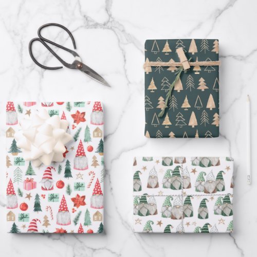 Christmas pattern gnomes Santas pine trees Wrapping Paper Sheets