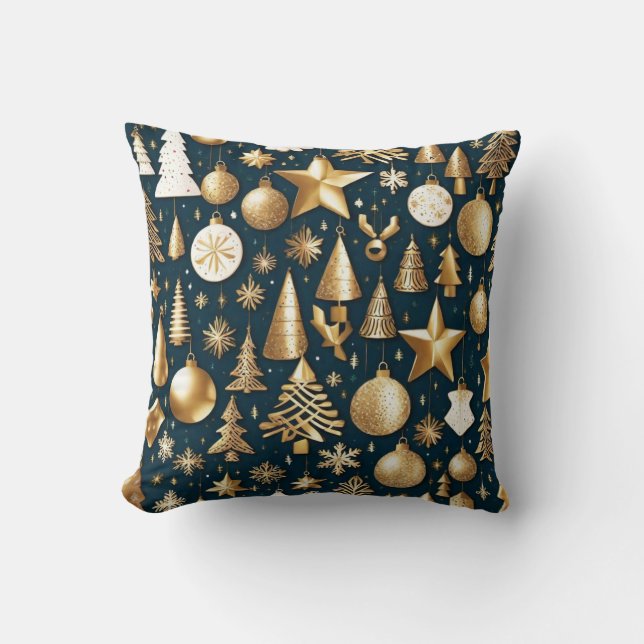 Christmas pattern gold and black ornaments decor throw pillow (Front)