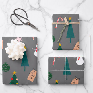 Christmas Pattern-Gray Wrapping Paper Sheets