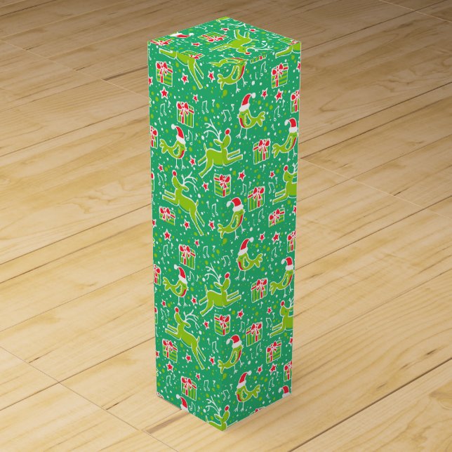 Christmas pattern green bird & reindeer wine box (Front)
