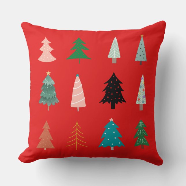 Christmas pattern green blue pink and red classic  throw pillow (Front)