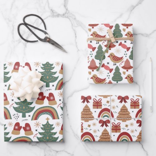 Christmas Pattern Green Red White Wrapping Paper Sheets