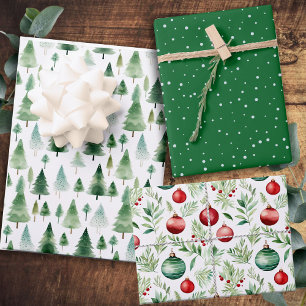 Christmas Pattern Green Red  Wrapping Paper Sheet