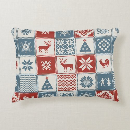 Christmas pattern in patchwork style Traditional  Accent Pillow